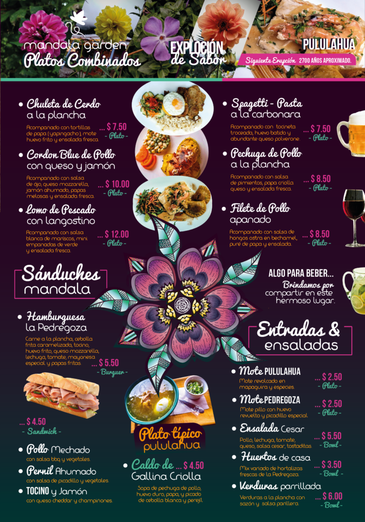 #MandalaGardenPululahua Platos Combinados - Sanduches - Hamburguesas - Ensaladas - Entradas