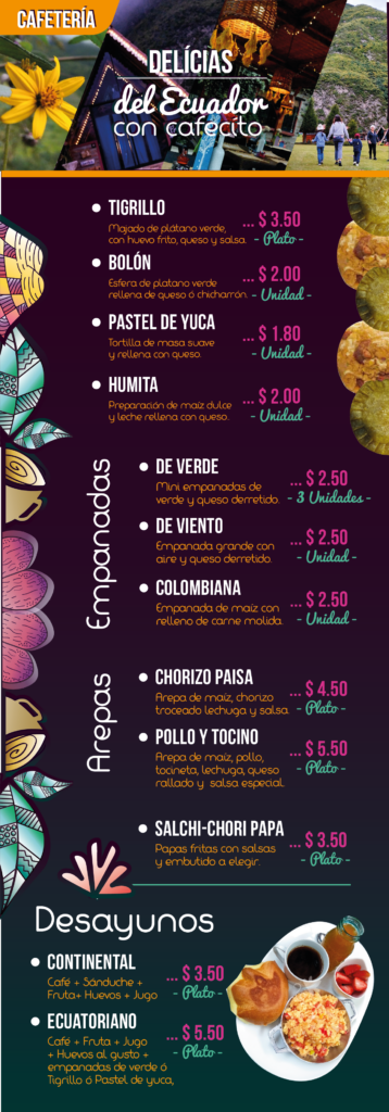 Mandala Garden - Menu - Restaurante Café - La Pedregoza Pululahua - Elements Ecuador